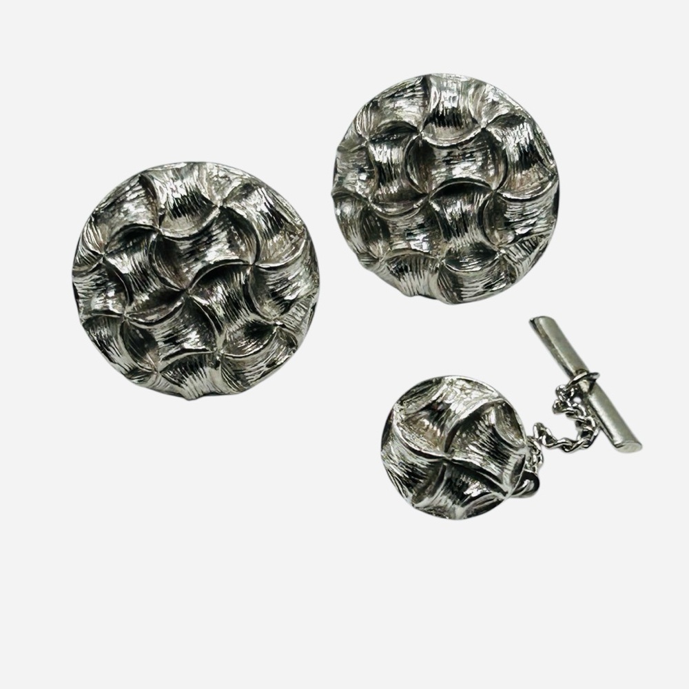 Vintage SWANK Textured Basket Weave Cuff Links Tie Tack